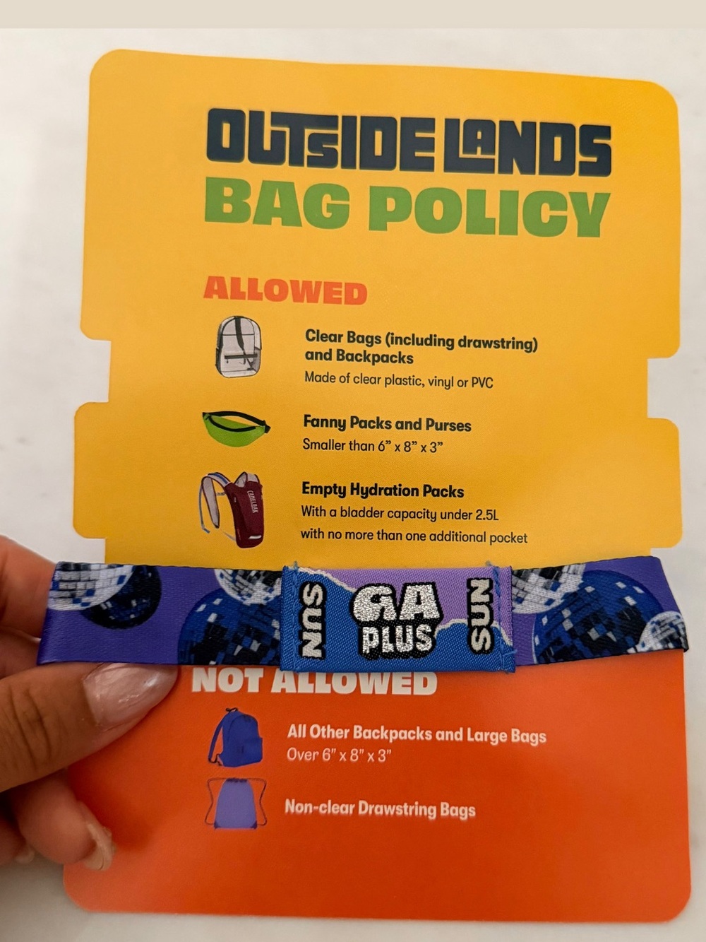 2026 Outside Lands GA+ Sunday only Wristband Pass
